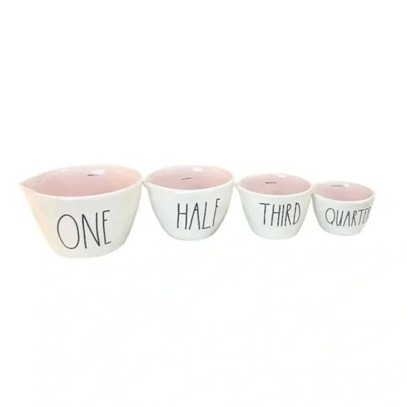 NEW - PINK interior Rae Dunn stacking Ceramic Measuring Cups - HTF - Picture 2 of 3